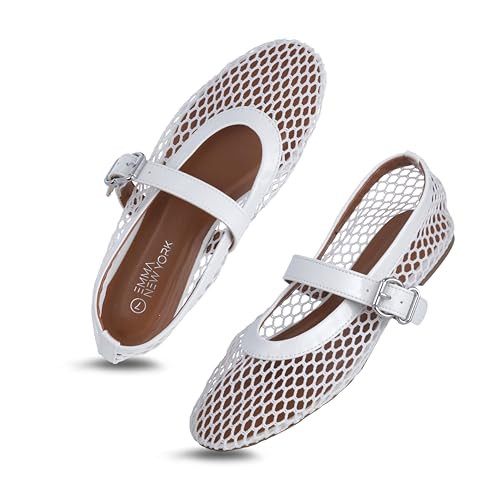 Women’s Mesh Ballet Flats – Fishnet Mary Jane Flats with Adjustable Buckle Strap, Breathable ... | Amazon (US)