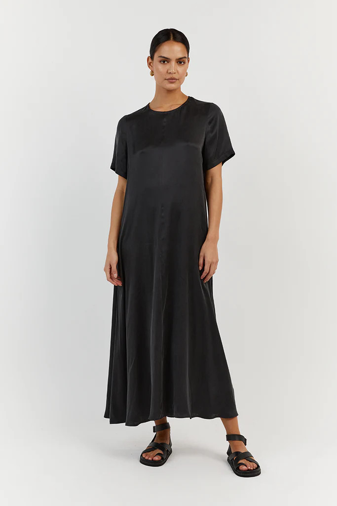 LAYLA BLACK SILK SLEEVE DRESS | DISSH