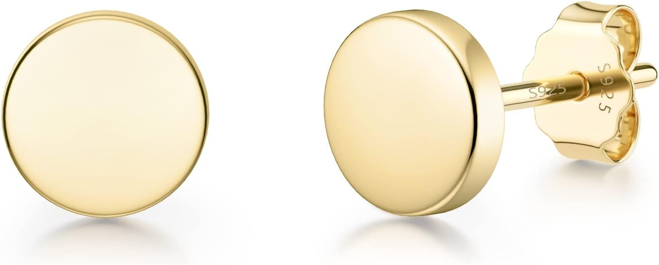 Minimalist 925 Sterling Silver Stud Earrings Set, 14K Gold Plated Hypoallergenic Tiny Bar Dot Hea... | Amazon (US)