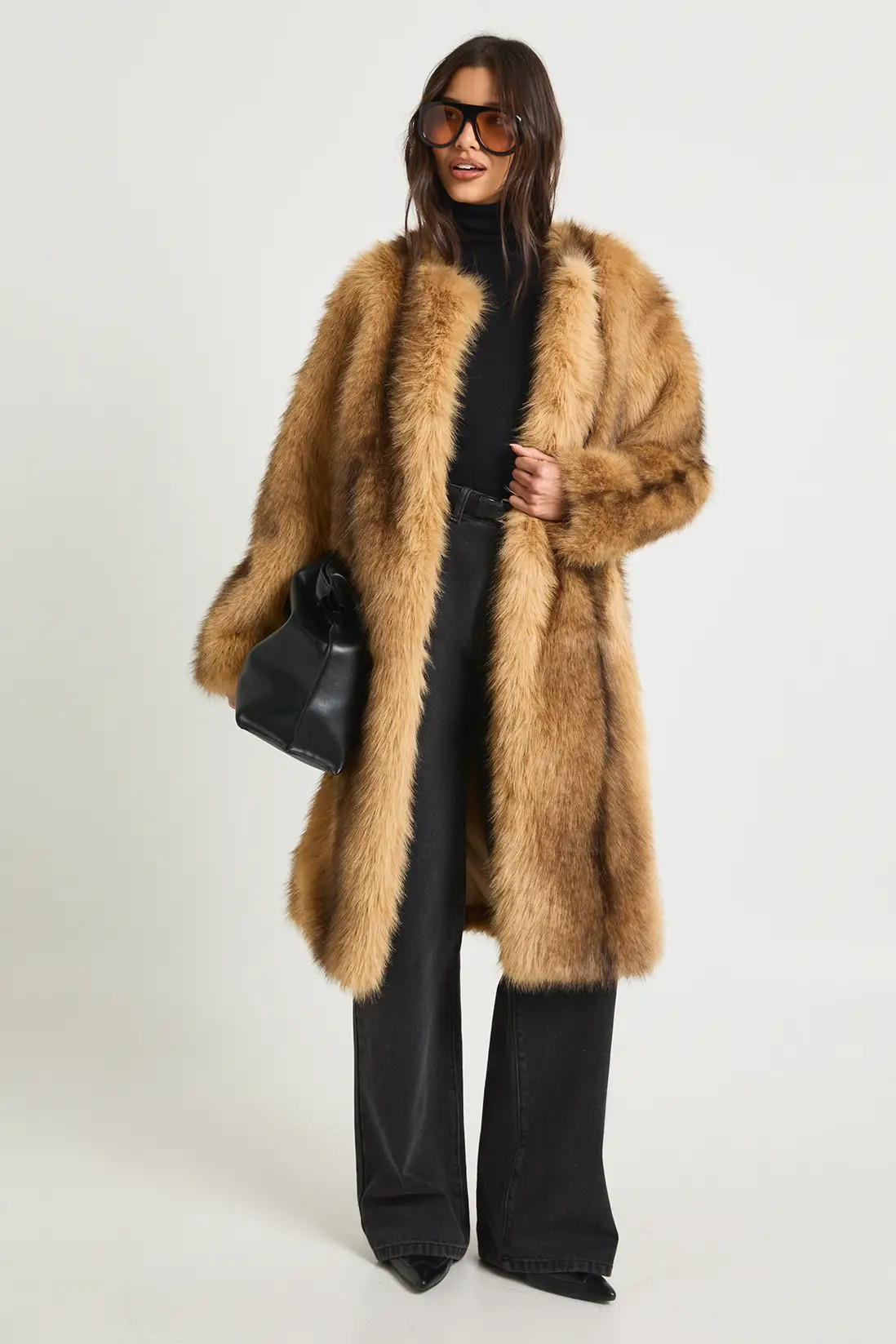 Premium Vintage Look Collarless Faux Fur Maxi Coat | boohoo (US & Canada)