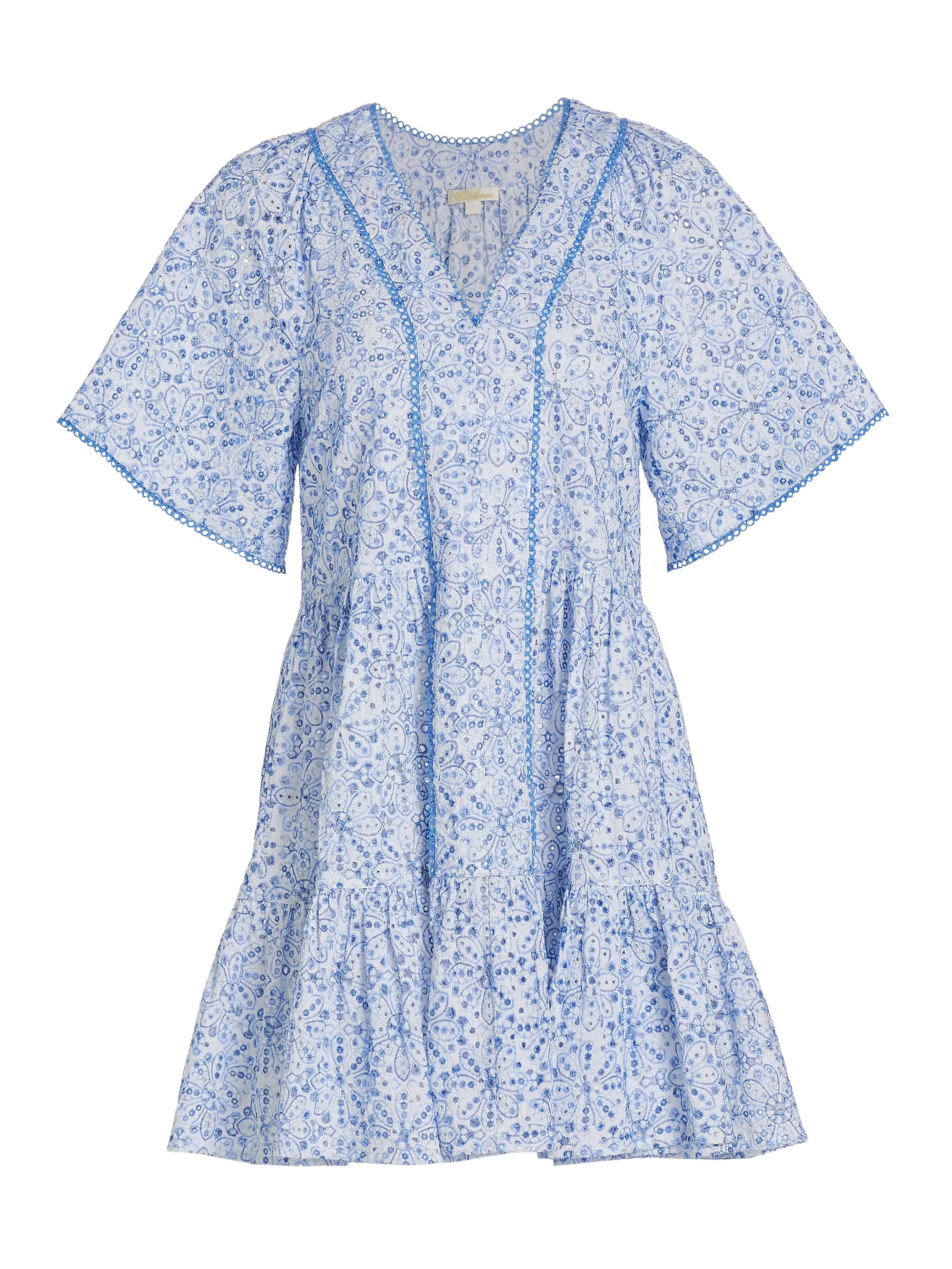 ShoshannaTiered Broderie Anglaise Short-Sleeve Minidress | Saks Fifth Avenue