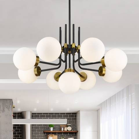 Parsons 32" Wide Matte Black and Olde Brass 9-Light Chandelier - #96E50 | Lamps Plus | Lamps Plus
