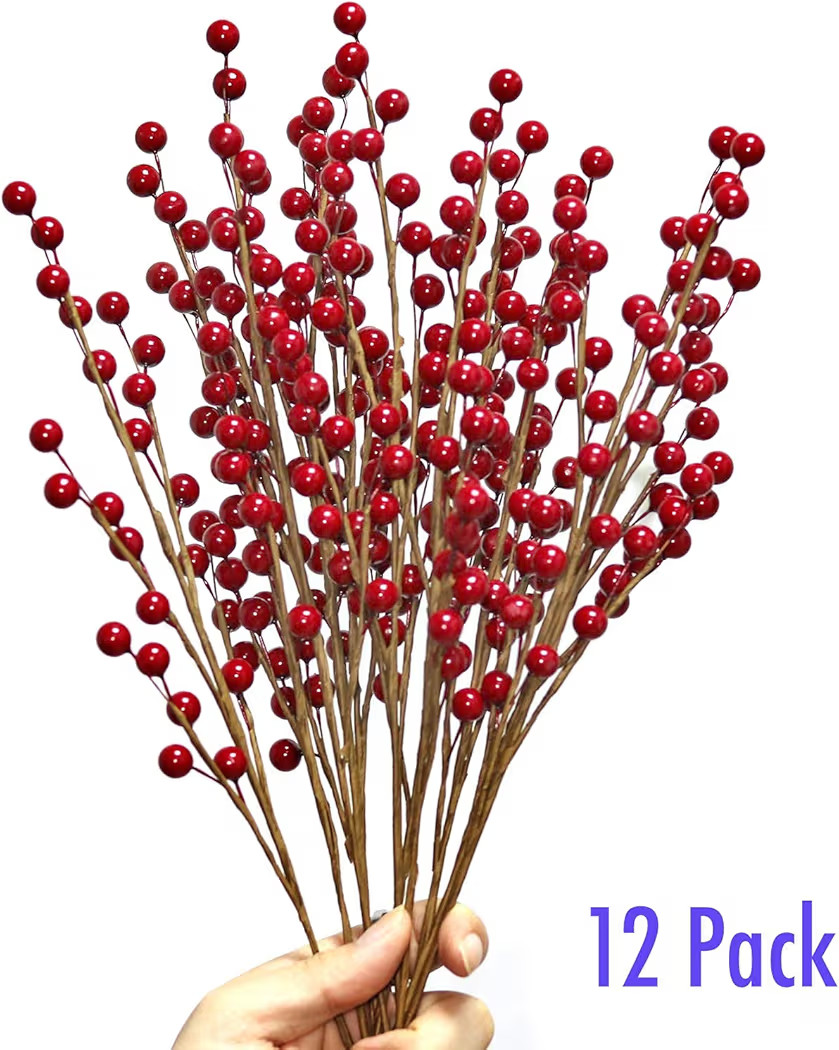 12 Pcs Artificial Red Berries Stems 13.5" Waterproof Berry Branches for Home Holiday Wedding DIY ... | Amazon (US)