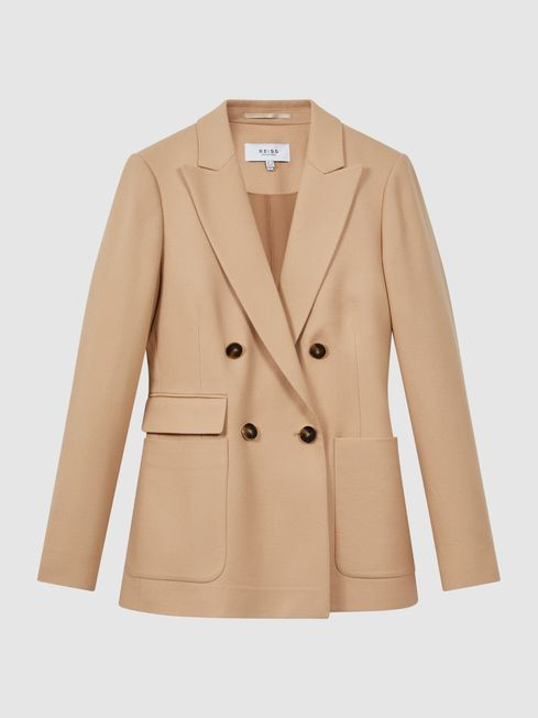 Larsson Light Camel Double Breasted Twill Blazer | Reiss UK