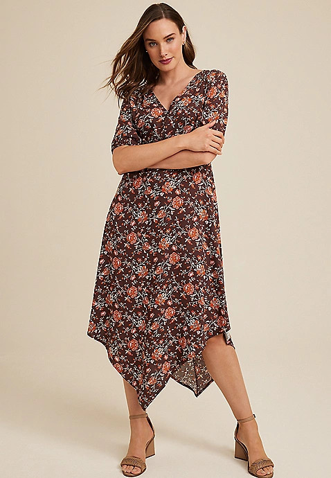 Floral Hanky Hem Midi Dress | Maurices