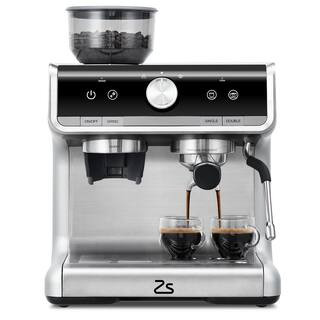 2-Cup Semi-Automatic Espresso Machine in Silver with Built-In Grinder, Milk Frothier, 20 Bar | The Home Depot