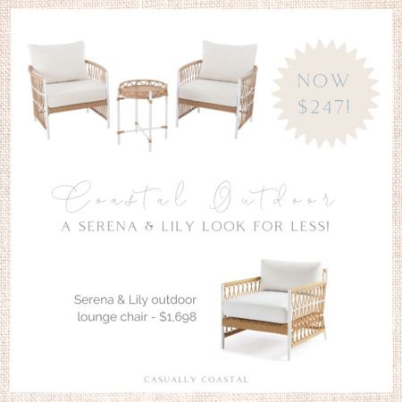 Run! This three piece outdoor set is an incredible dupe for Serena & Lily’s Salt Creek line, and it was just marked down to $247!
- 
coastal decor, beach house decor, beach decor, beach style, coastal home, coastal home decor, coastal decorating, coastal interiors, coastal house decor, home accessories decor, coastal accessories, beach style, blue and white home, blue and white decor, neutral home decor, neutral home, natural home decor, walmart outdoor furniture, conversation set, Serena & Lily dupe, designer dupe, lounge chairs, wicker furniture, white outdoor furniture, better homes and gardens outdoor, affordable outdoor furniture, coastal outdoor furniture, walmart outdoor furniture, outdoor furniture set, deck furniture, chairs for front porch, conversation set, outdoor furniture for beach house, outdoor on clearance

#LTKfamily #LTKsalealert #LTKhome