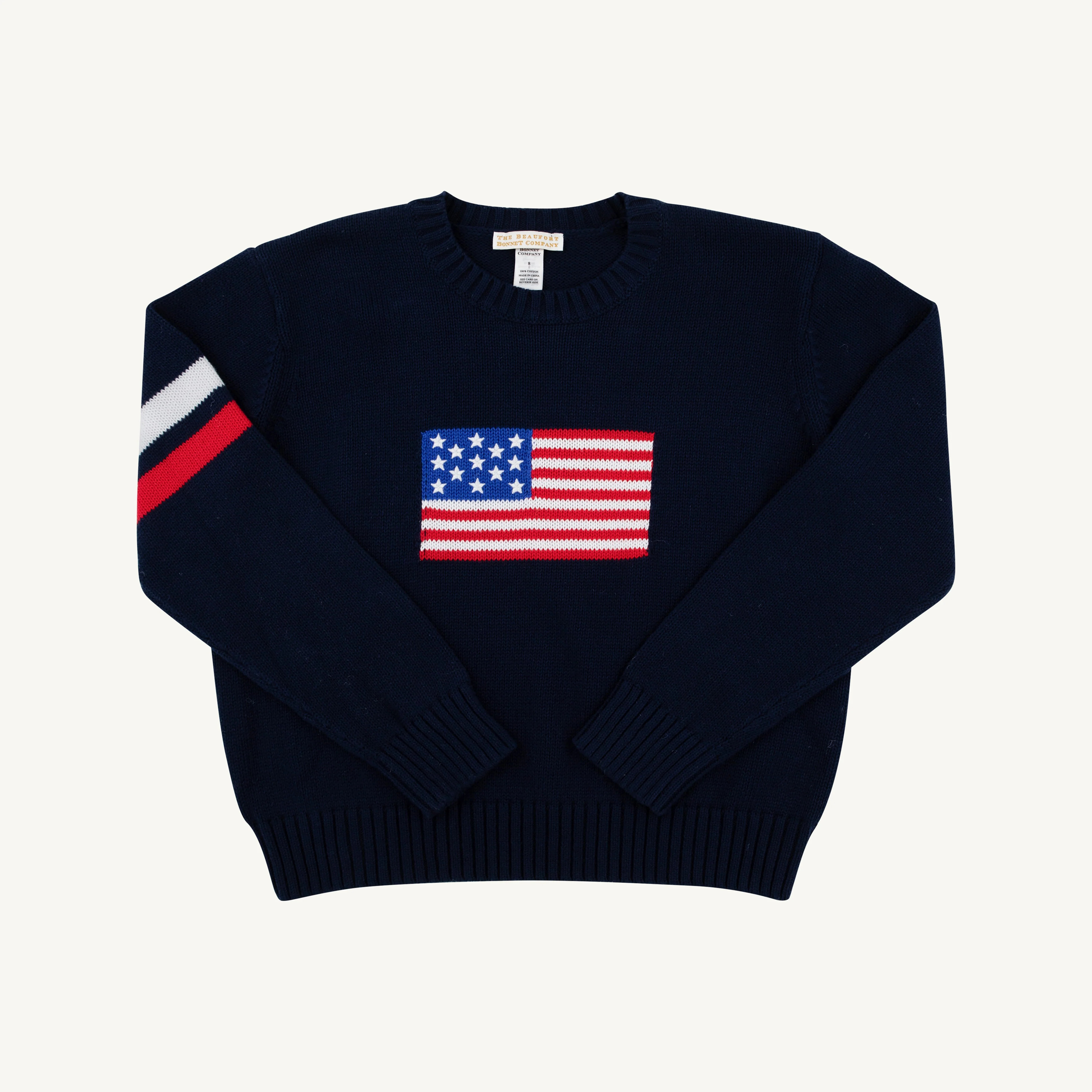 Seaton Intarsia Sweater - Nantucket Navy with American Flag Motif | The Beaufort Bonnet Company