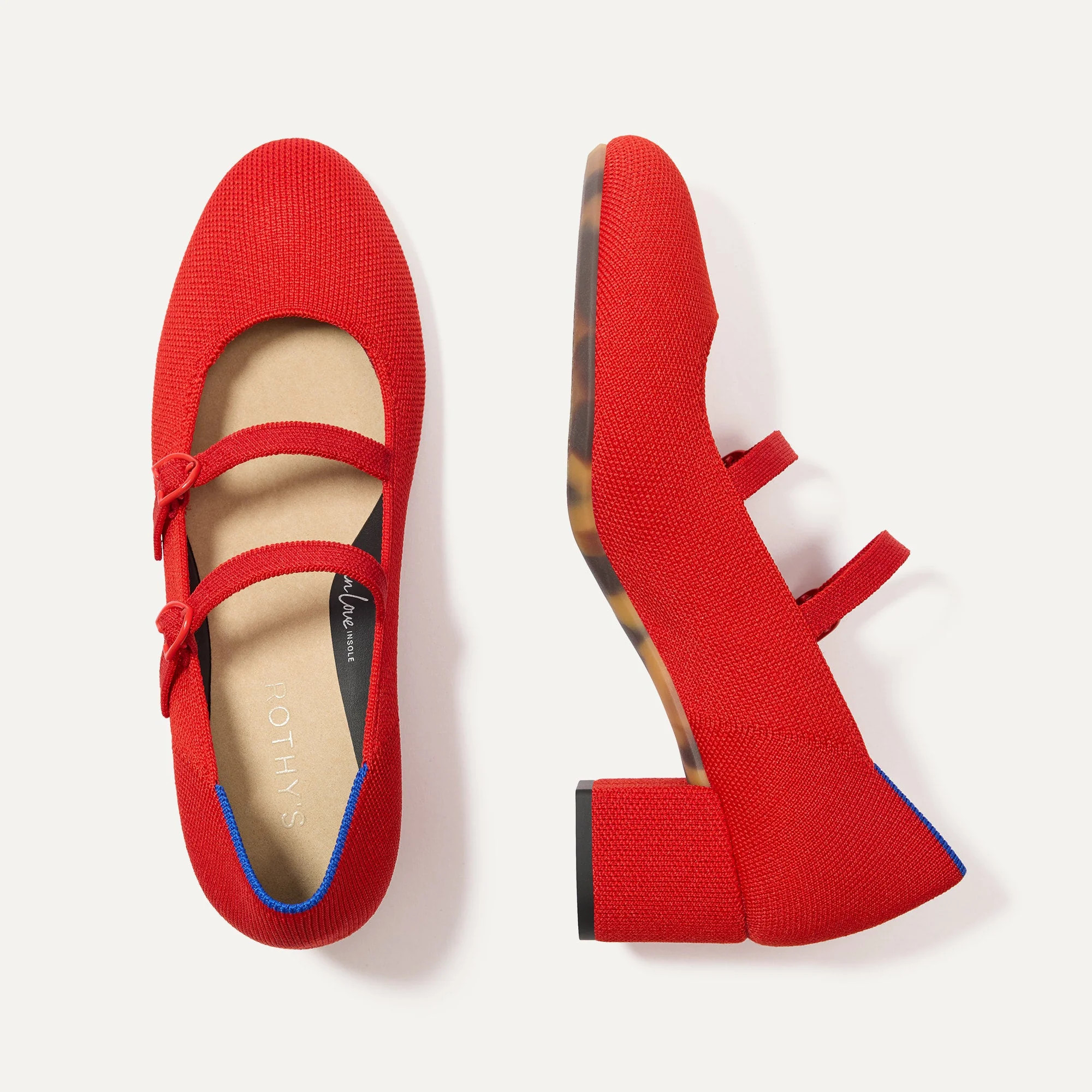 The Double Buckle Mary Jane Heel in Bright Red | Rothy's | Rothy's