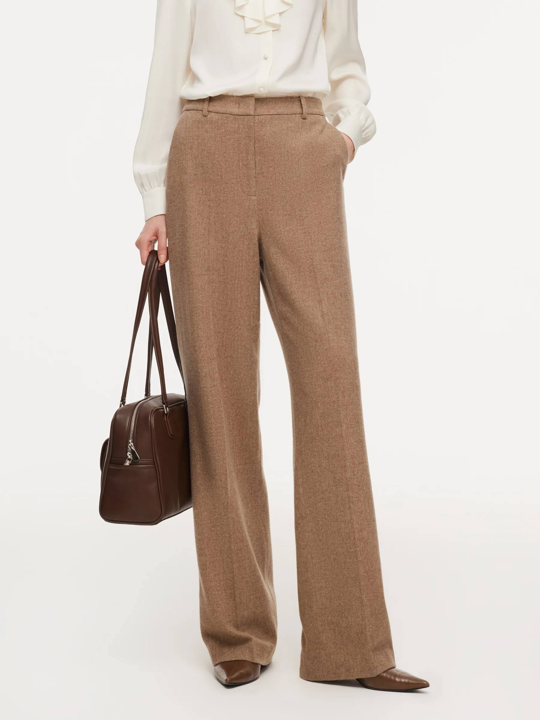 Washable Wool Cashmere Blend Straight Leg Women Pants | GOELIA