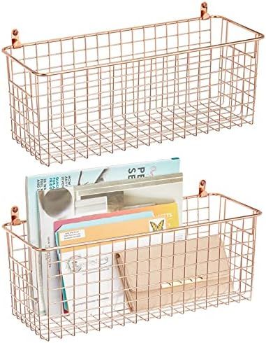 mDesign Portable Metal Farmhouse Wall Storage Organizer Basket Bin - Handles for Hanging in Entry... | Amazon (US)