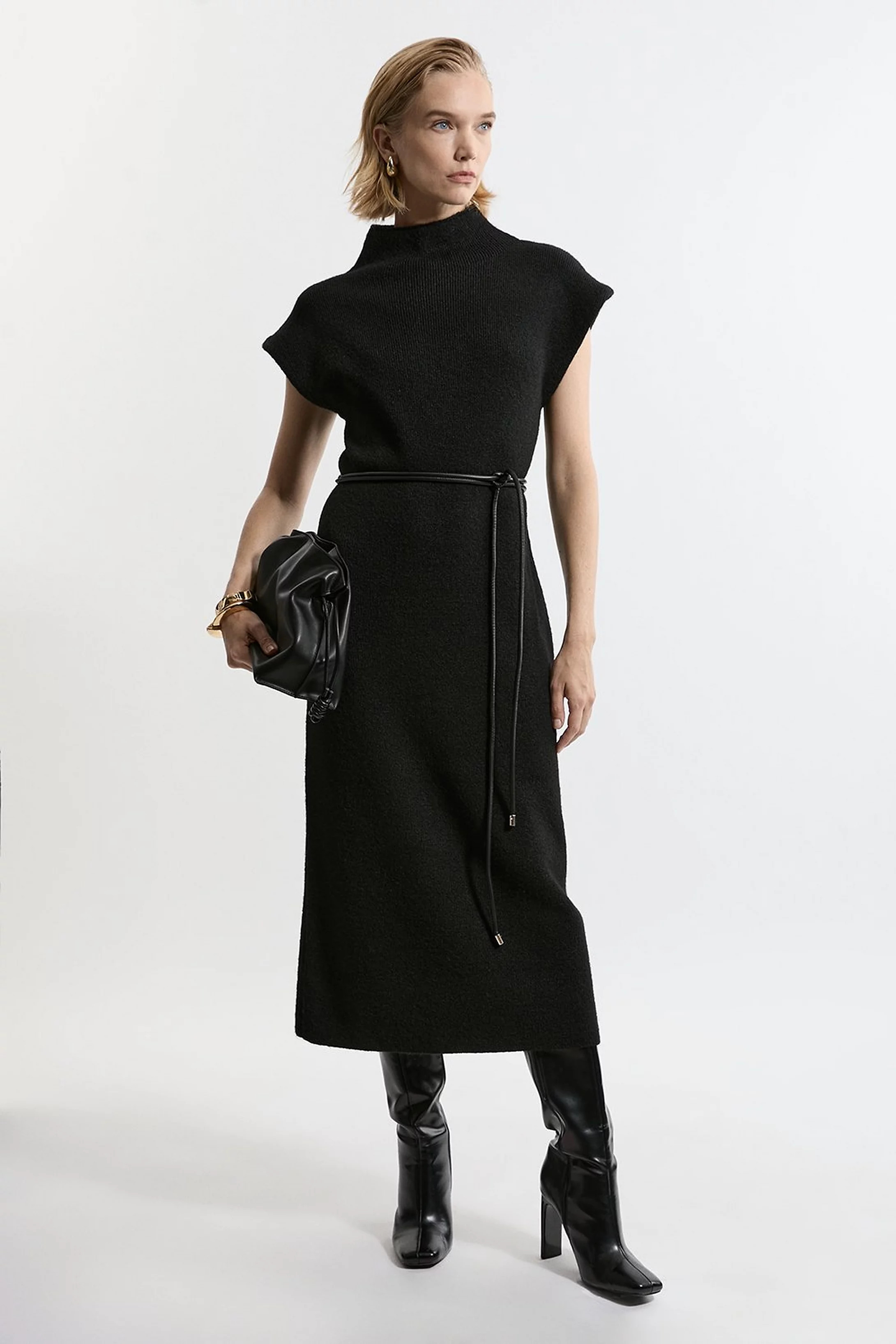 Wool Blend Cosy Knit Belted Midaxi Dress | Karen Millen UK + IE + DE + NL