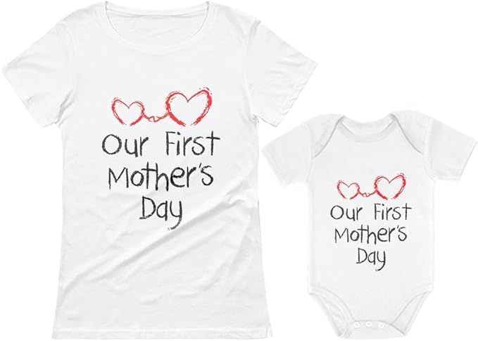 Our First Mother's Day Outfit For Mom & Baby Matching Set Bodysuit & Women Shirt | Amazon (US)