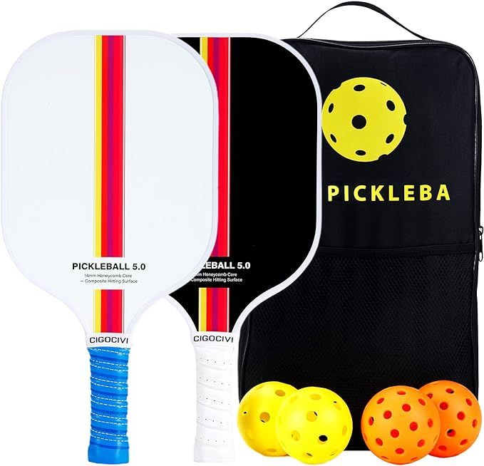 Pickleball Paddles Set of 2, Fiberglass Pickleball Rackets, Lightweight Honeycomb Core with 4 Bal... | Amazon (US)