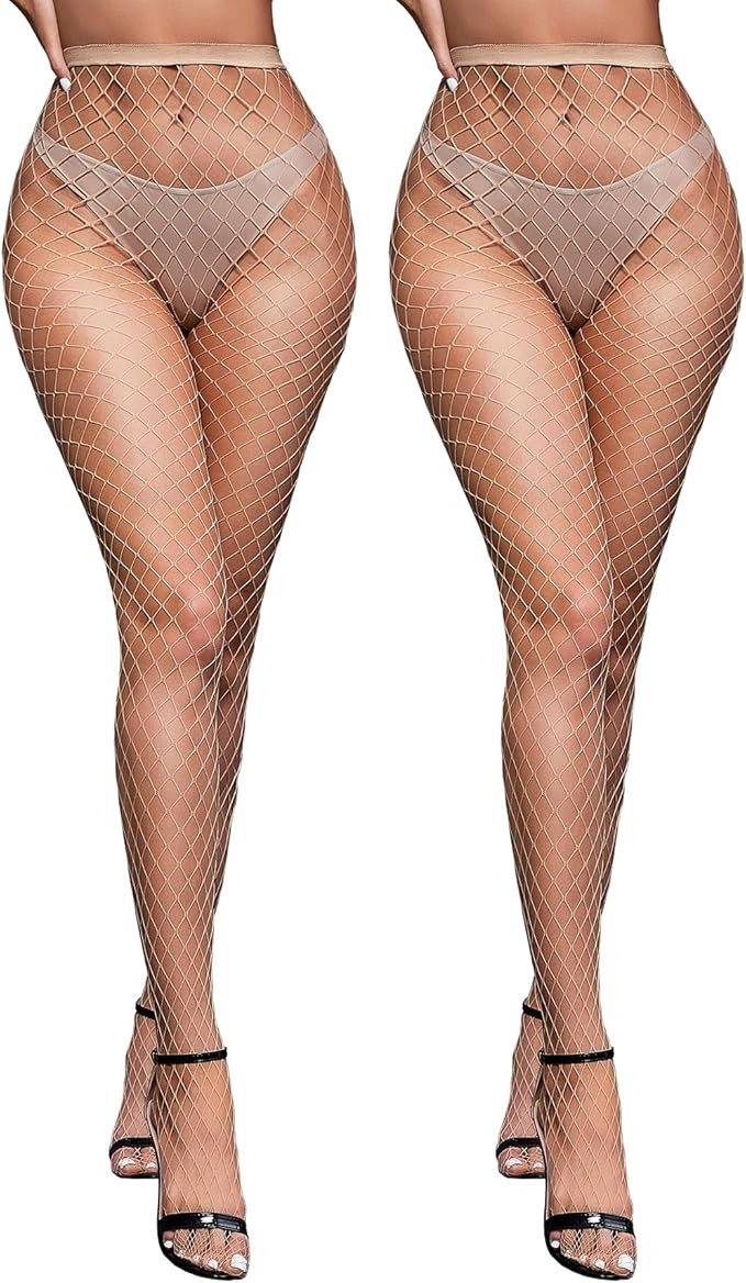 2 Pairs Womens Fishnet Stockings High Waist Tights Fishnets Fishnet Tights for Women | Amazon (US)