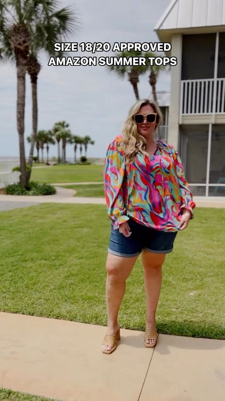 Size 18/20 approved summer tops! These are all from the brand Eytino on Amazon! I sized up to a 3X in these and I love the fit! For the blouse long sleeve, size up 2 if you want room in the hips! Also linked some similar Levi denim shorts (I recommend sizing up), my favorite Amazon sunnies, and these super cute shoes from The Drop! 

#LTKFindsUnder50 #LTKTravel #LTKPlusSize