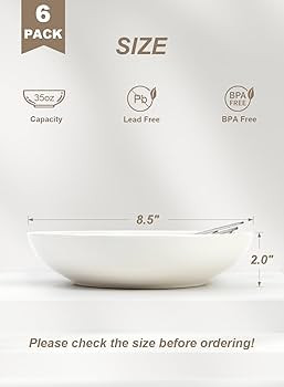 Quatish 35oz Pasta Bowls Set of 6, 8.5" Large Salad Bowls Soup Bowl for Kitchen, Microwave & Dish... | Amazon (US)