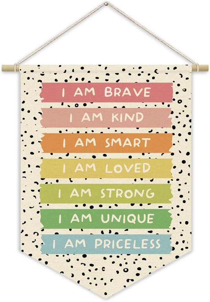 Classroom Nursery Decor,Positive Affirmation Kids Wall Art Canvas Banner,Rainbow Wall Hanging Pen... | Amazon (US)