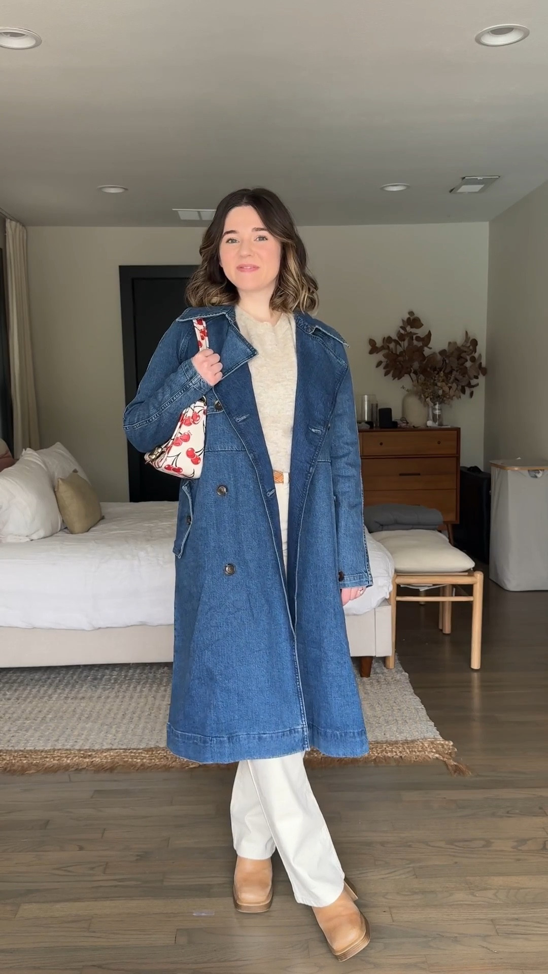 Daily outfit 

Denim trench coat is Banana Republic but sold out 😭😭  linked similar! 
Cream pants are Banana Republic
Alpaca Sweater is Madewell
Shoes are Steve Madden 
Braided belt is JCrew 
Cherry purse is Coach 

#LTKSaleAlert #LTKShoeCrush