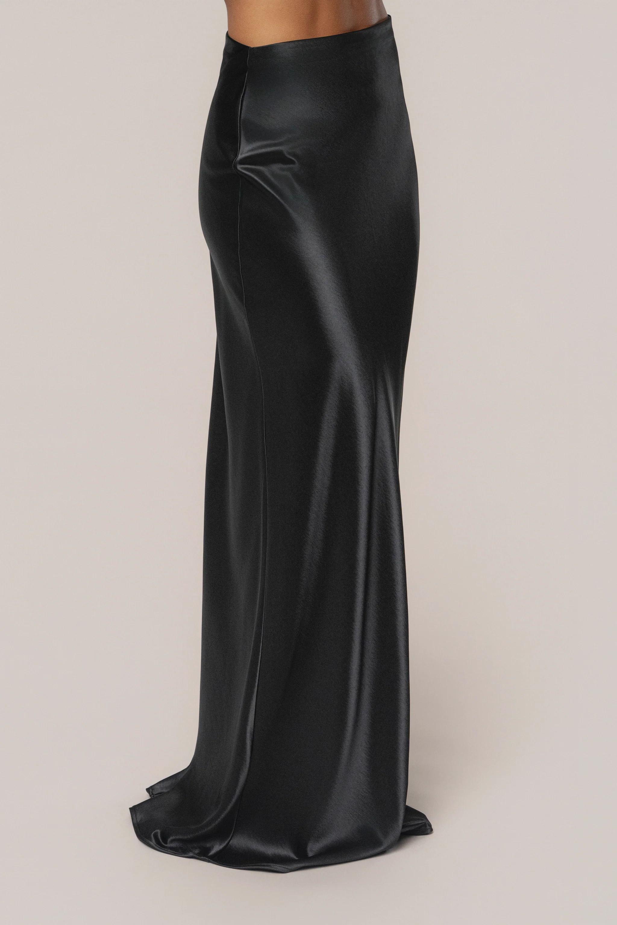 Black Tradition Satin Maxi Skirt | JLUXLABEL US