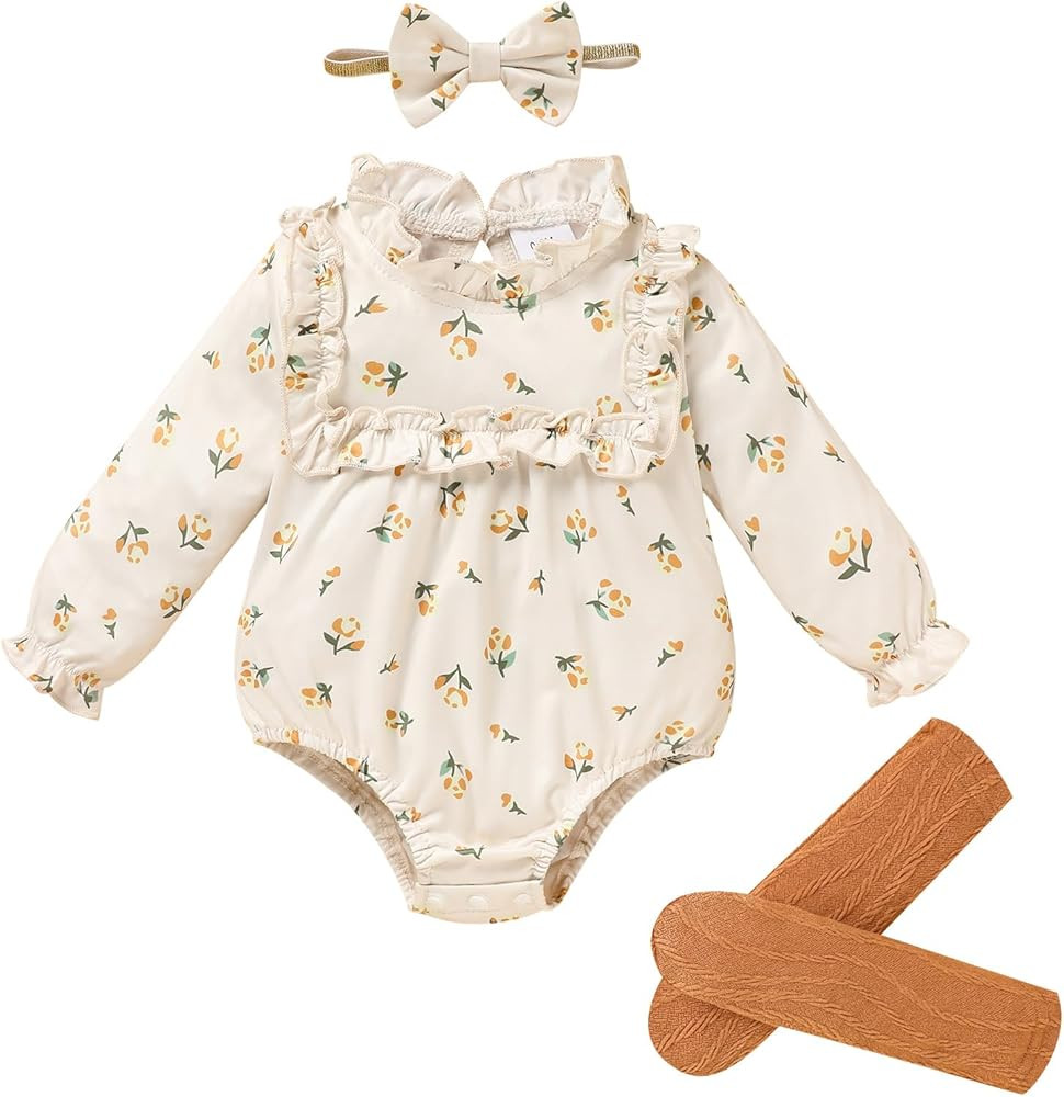 GRNSHTS Newborn Baby Girl Clothes Ruffle Rompers Toddler Fall Outfits for Girls Set Little Girl F... | Amazon (US)