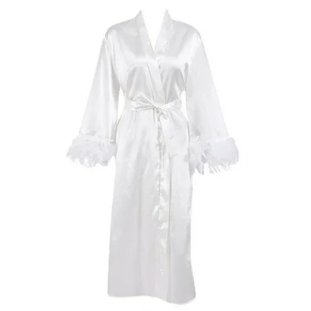 Sexy Sleepwear Robe Night Gown Long Sleeve Feather Cuff Sleepwear White Pajamas | Walmart (US)