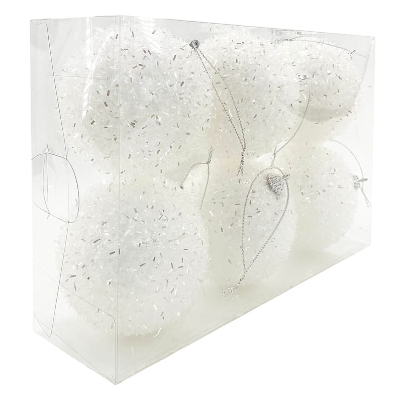 Found & Fable 6-Count White Tinsel Shatterproof Ornaments | At Home