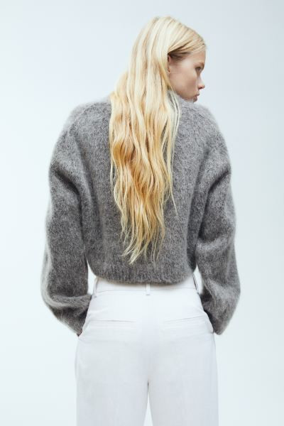 Cropped mohair-blend jumper - Dark grey - Ladies | H&M GB | H&M (UK, MY, IN, SG, PH, TW, HK)