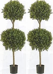Silk Tree Warehouse Company Inc Two 56 Inch Outdoor Artificial Boxwood Double Ball Topiary Trees ... | Amazon (US)