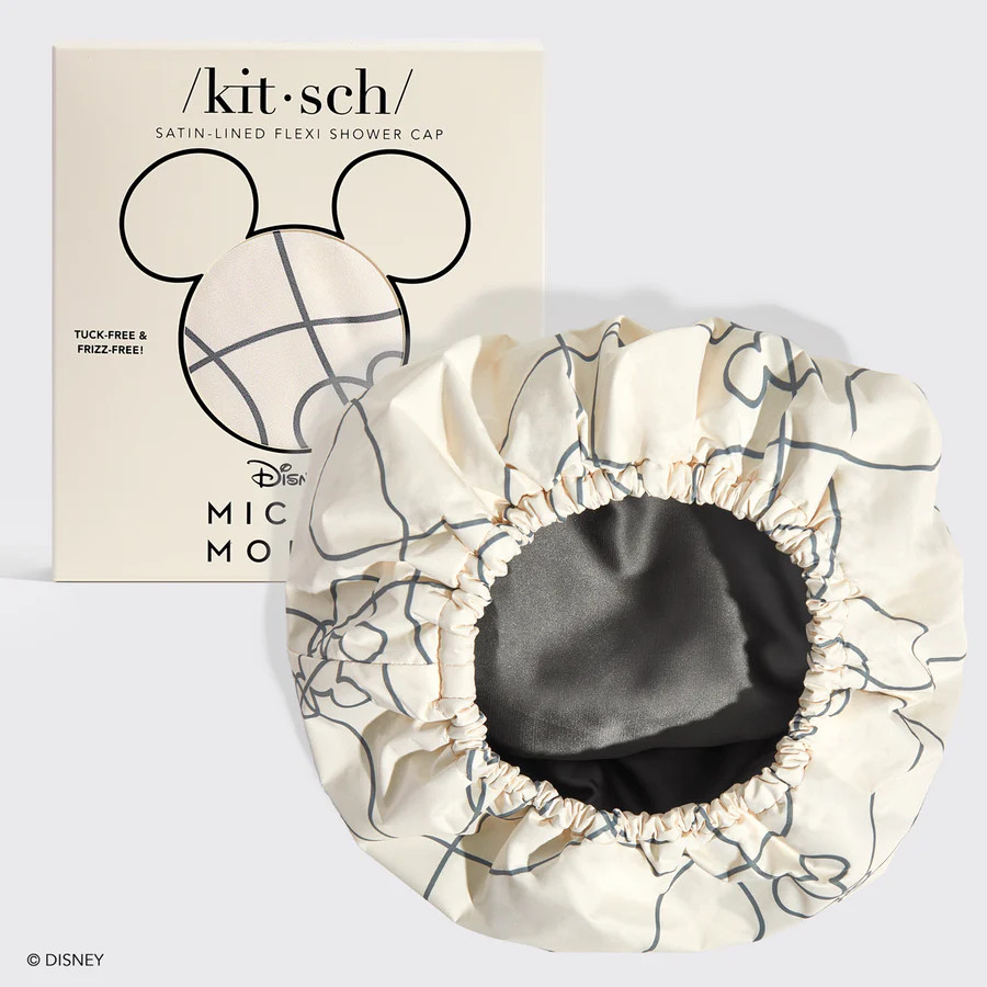Kitsch x Mickey and Minnie Satin Flexi Shower Cap in Mickey Maze | Kitsch