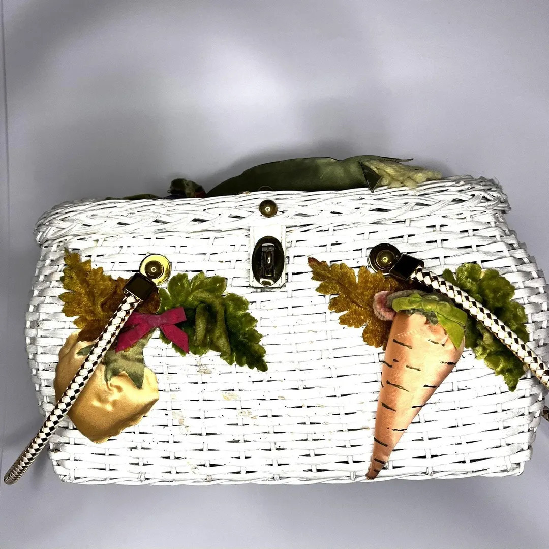 Vintage Midas of Miami White Wicker Purse With Vegetable Appliqués, Rare - Etsy | Etsy (US)