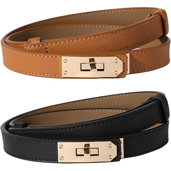 FENLDY Adjustable Thin Belts For Womens Skinny Belts For Dresses Womens Solid Color Alloy Turn Lo... | Amazon (US)