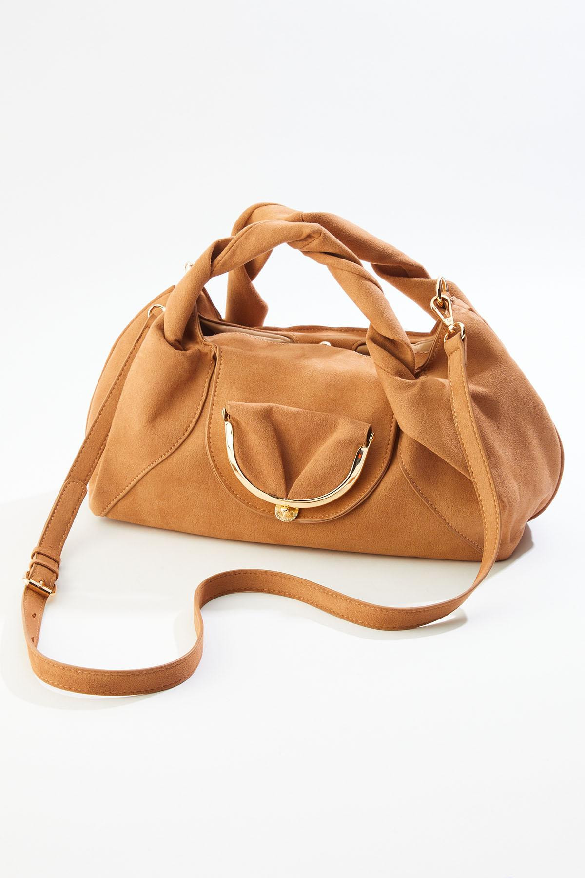 Faux Suede Twist Handle Satchel | Cato Fashions