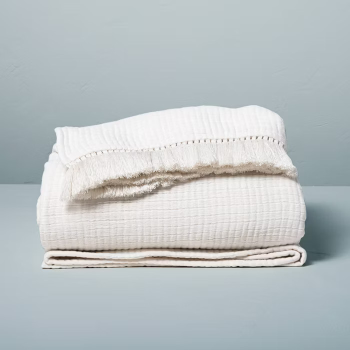 Textured Fringe Coverlet Sour Cream - Hearth & Hand™ with Magnolia | Target