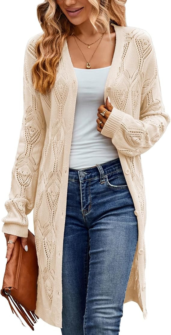 GRACE KARIN Women's Crochet Cardigan Summer Lightweight Sweater Long Sleeve Open Front Kimono Boh... | Amazon (US)