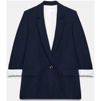 Zara - Roll-Up Sleeve Printed Cuff Blazer - Women - Navy Blue - Women | Zara US