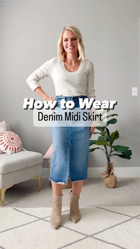 How to wear a denim midi skirt! 

#LTKSeasonal #LTKstyletip #LTKfindsunder100