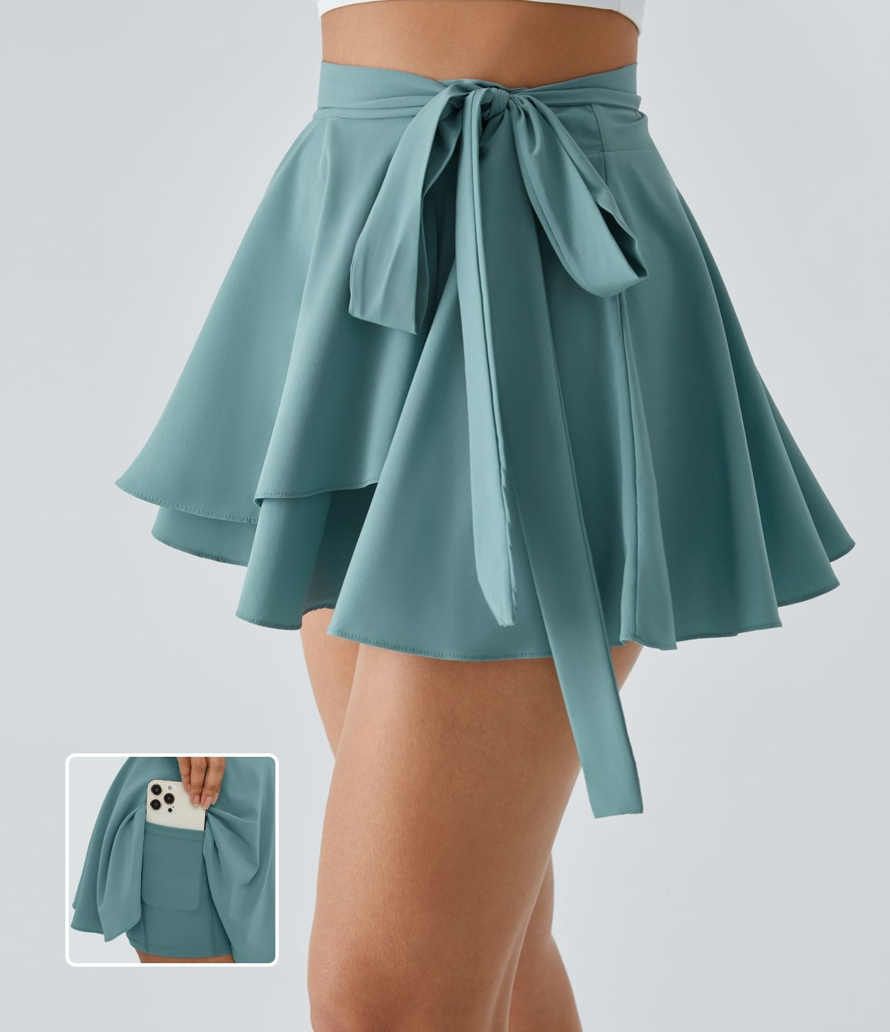 Women’s Breezeful™ High Waisted Tie Side 2-in-1 Side Pocket Flowy Micro Mini Flare Quick Dry ... | HALARA