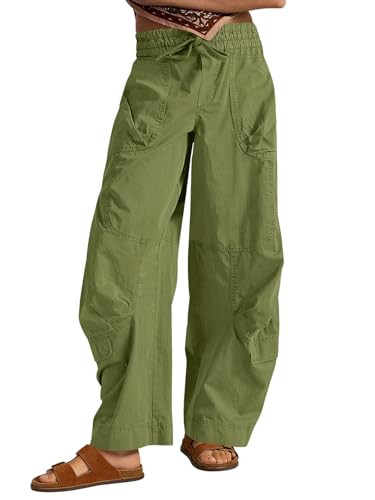 Aoysky Womens Baggy Barrel Wide Leg Pants Drawstring Elastic High Waisted Casual Loose Trousers P... | Amazon (US)