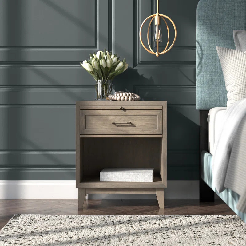 Karson 28'' Tall 1 - Drawer Solid Wood Nightstand in Gray Wash | Wayfair North America