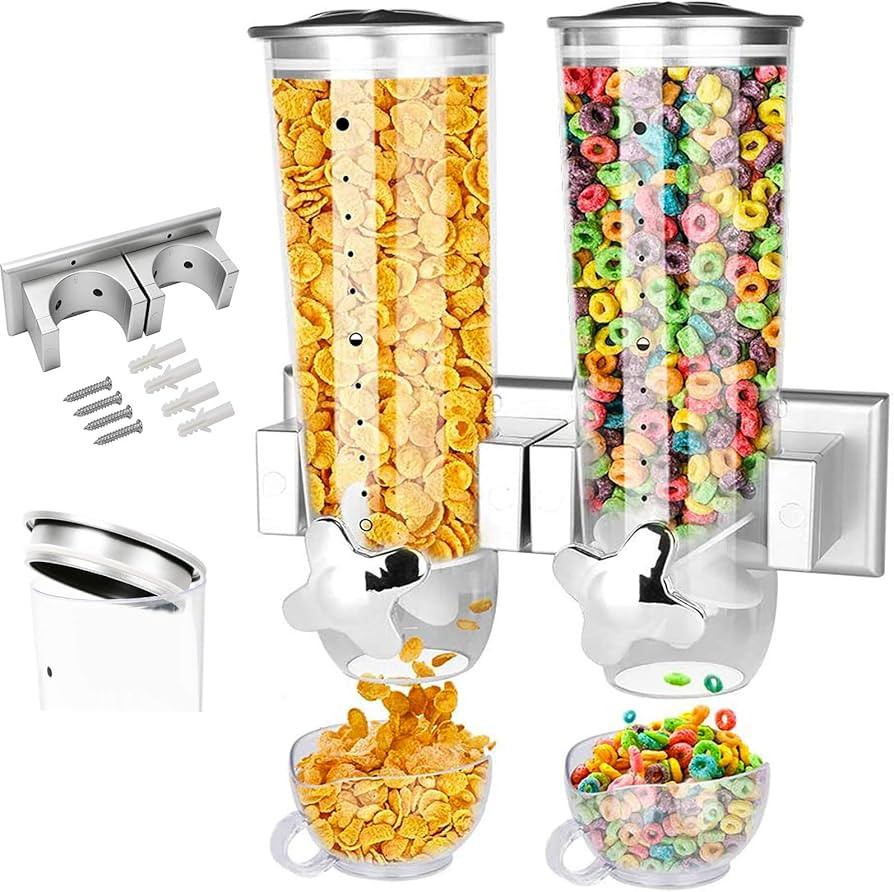 Food Dispensers 2 PACK Wall Mount Double Dry Cereal Dispenser, Convenient Storage Dual Control fo... | Amazon (US)