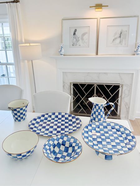 New Mackenzie Childs Blue & White checked serving pieces! Can’t wait to take these up to the lake and use all summer long!💙