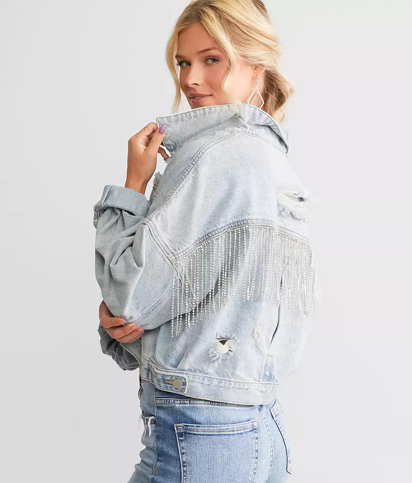Rhinestone Fringe Denim Jacket | Buckle
