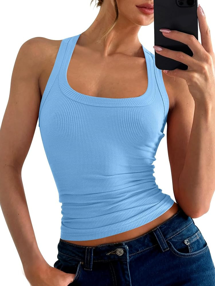 ANRABESS Womens Sleeveless Square Neck Tank Tops Summer Racerback Workout Top Ribbed Knit Slim Fi... | Amazon (US)