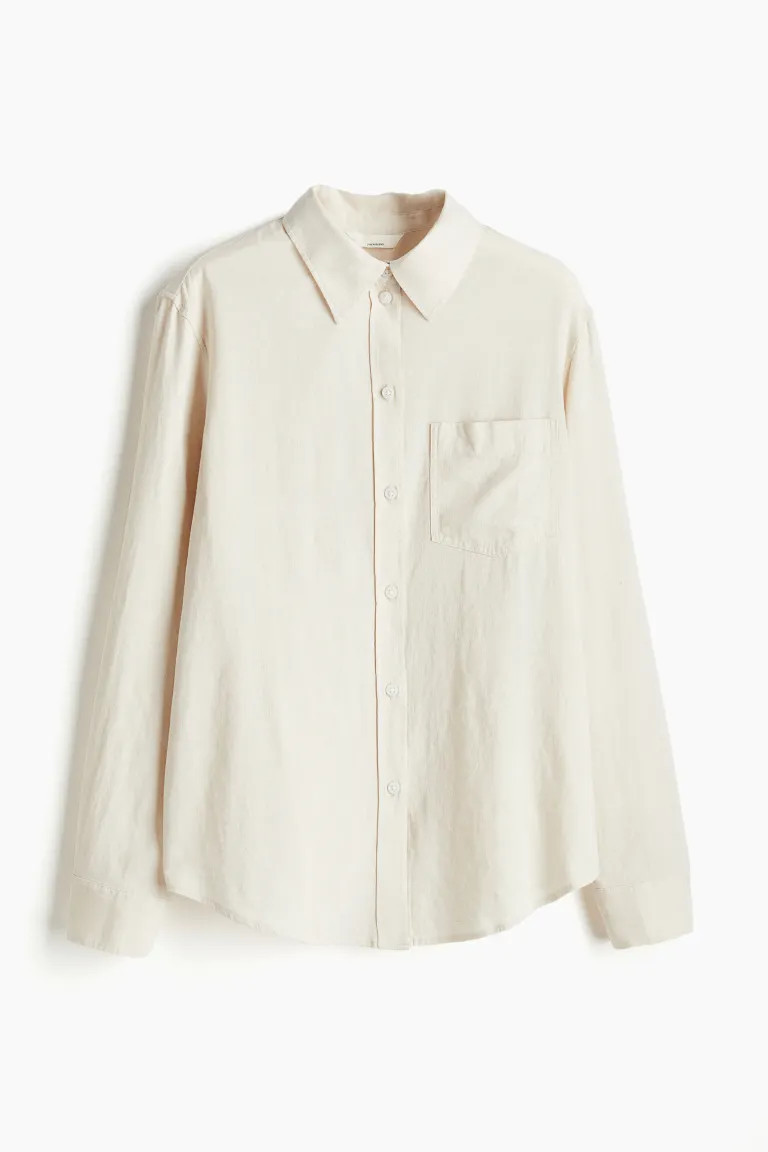 Linen-blend Shirt - White - Ladies | H&M US | H&M (US, CA, MX)