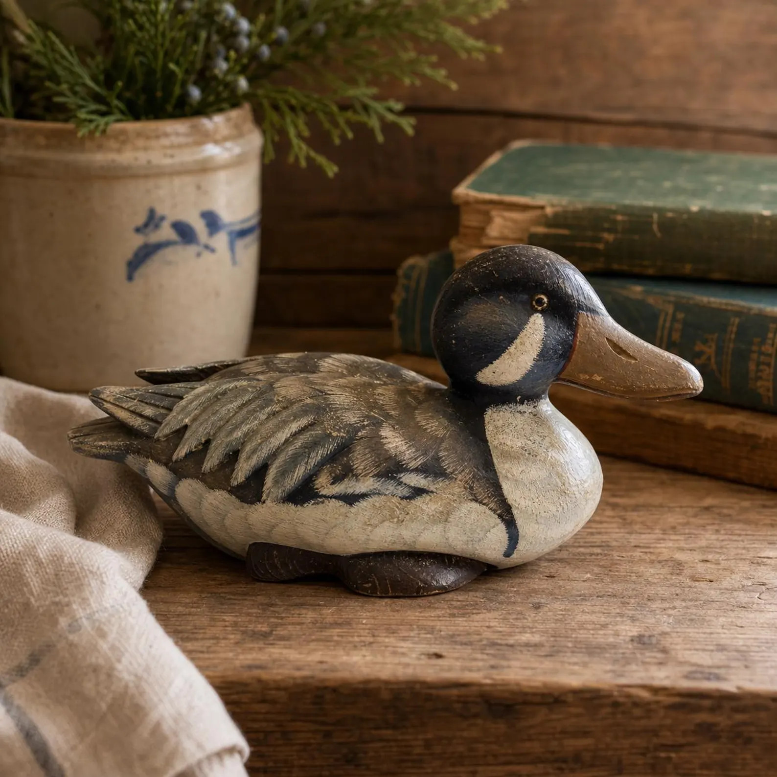 Vintage Hand Painted Wooden Duck Decoy Decor | Brown Teal Folk Art Cabin Cottage Decor | 10 Inch ... | Etsy (Global)