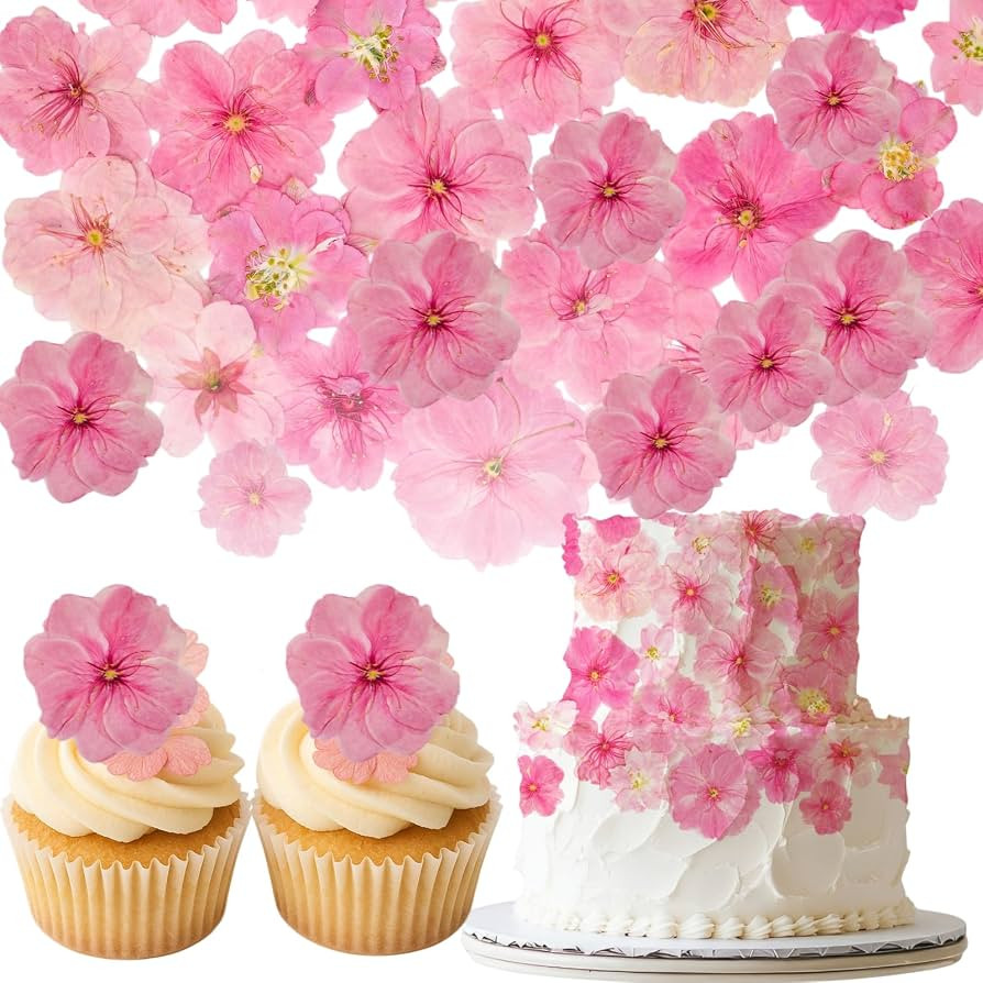 40 Pcs 2 Kinds Natural Pressed Dried Edible Flowers for Cake Topper Decoration - Pink Mix Sakura,... | Amazon (US)
