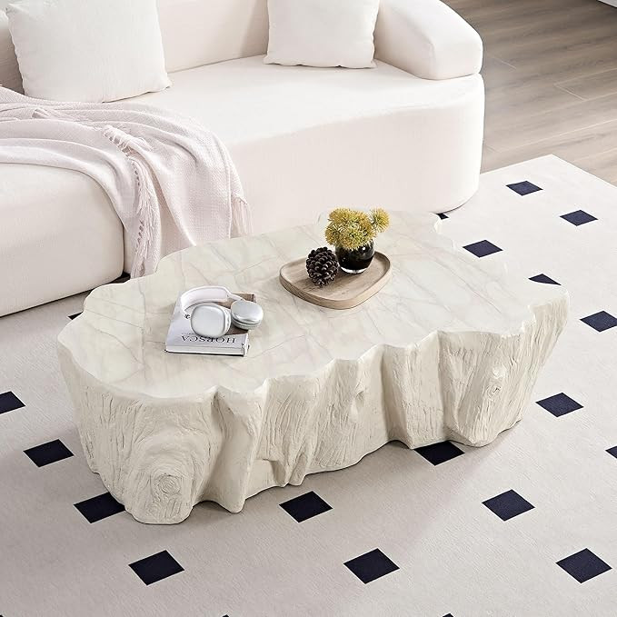 KEIKI 49" Fiberglass Unique Shape Coffee Table, Mid-Century Modern Style Irregular Synthetic Resi... | Amazon (US)