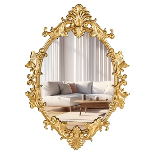 Fobule Gold Oval Wall Mirror, 19"x27" Vintage Decorative Baroque Hanging Mirrors for Bedroom, Living Room Dresser Decor, Entryway | Amazon (US)