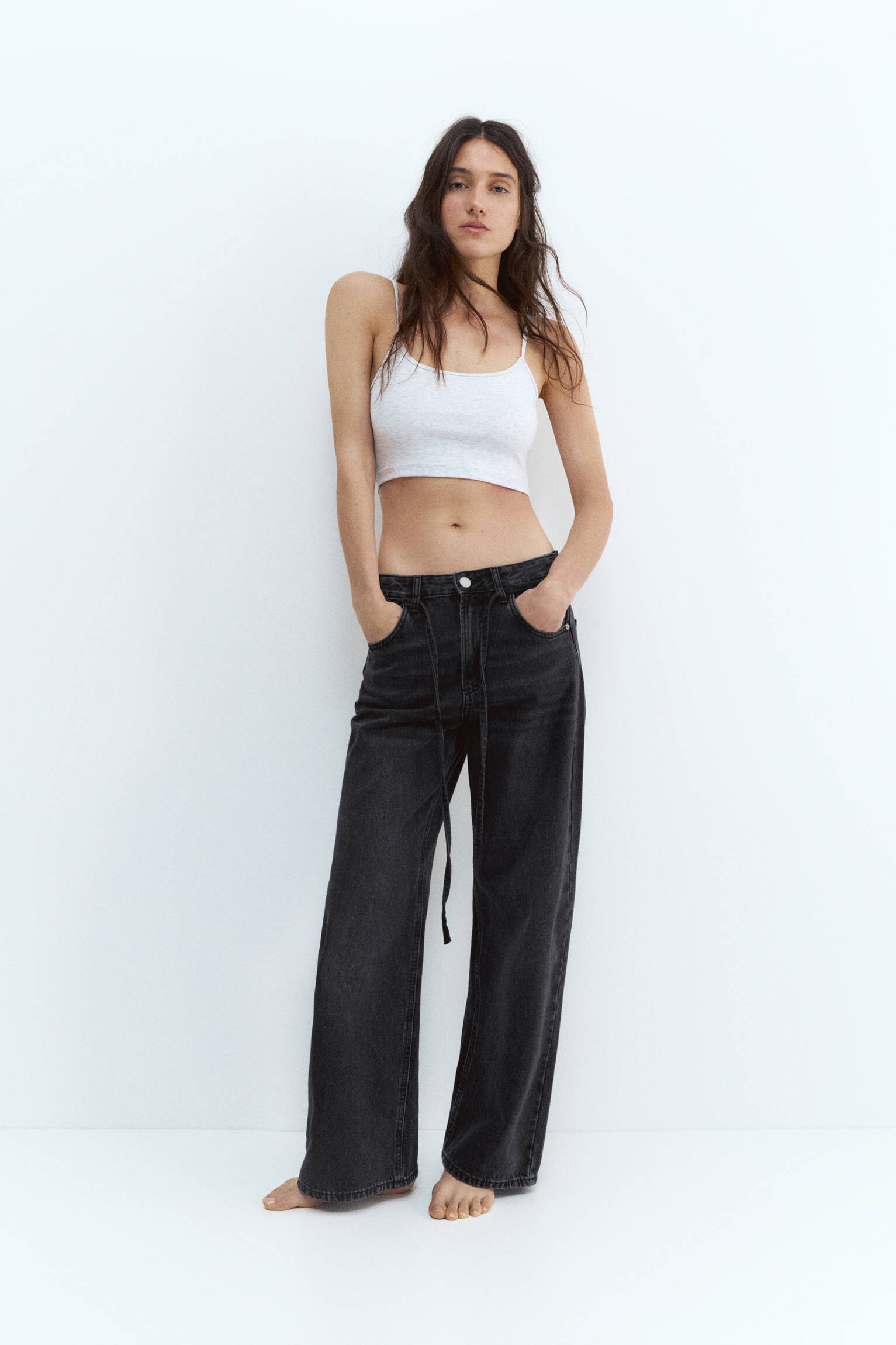 Baggy jeans with drawstring - Pull&Bear United Kingdom | PULL and BEAR UK